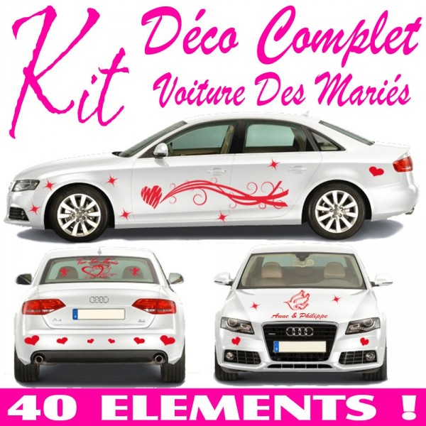 Stickers Mariage Voiture (Kit COMPLET 40 Pcs) ·.¸¸ FRANCE STICKERS ¸¸.·