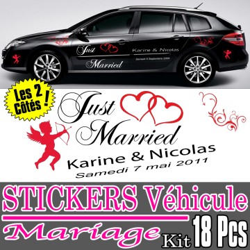 Stickers Mariage voiture (Kit 2 cotés complet) ·.¸¸ FRANCE