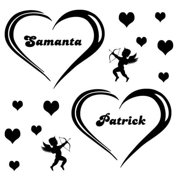 Stickers Mariage Coeurs Personnalisé + Cupidons + Coeur Plein